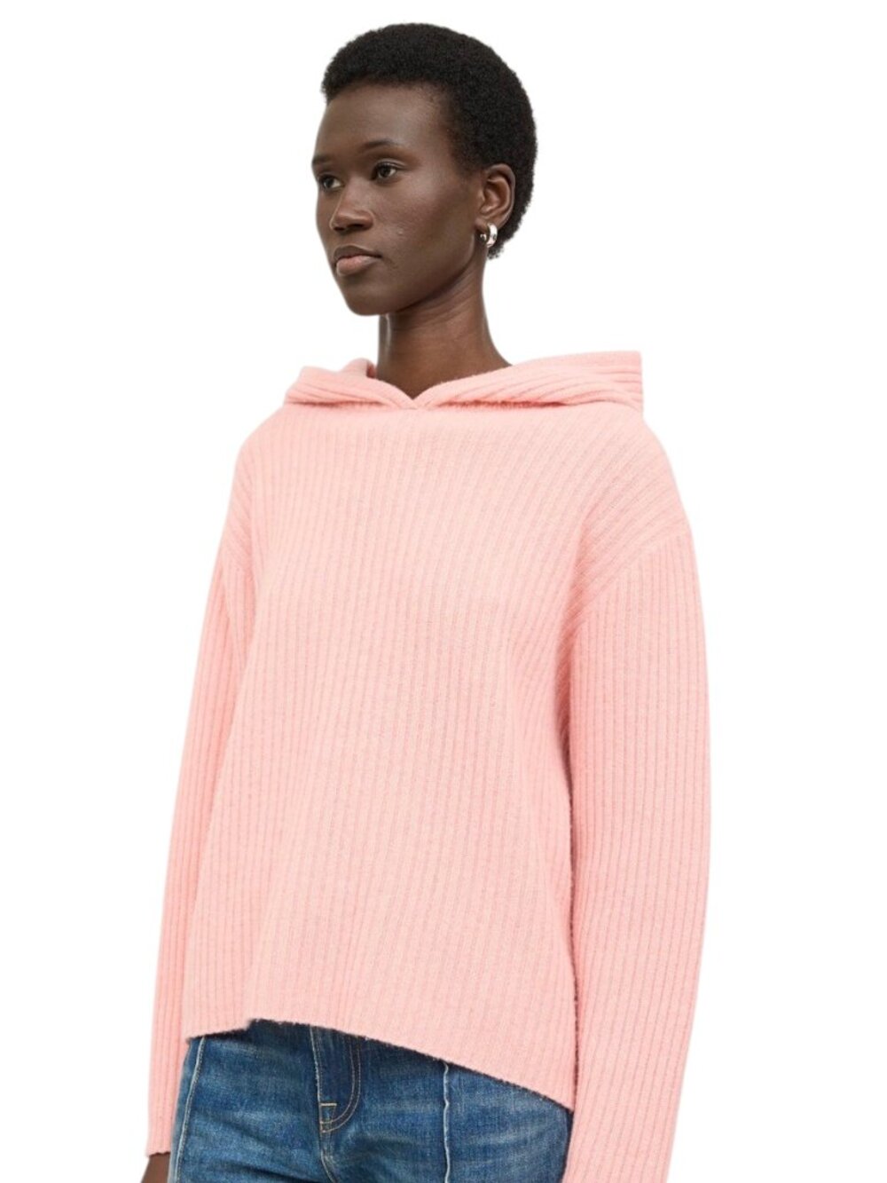 The Elder Statesman Ribbed Knit Oversized Cashmere Hoodie, Rose Quartz, M